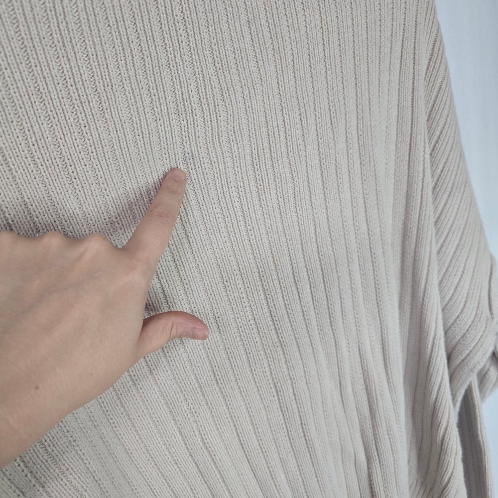 neuflora Ribbed V-Neck Sweater Womens Medium Beige Knit Slouchy Boho Minimalist - Picture 6 of 7
